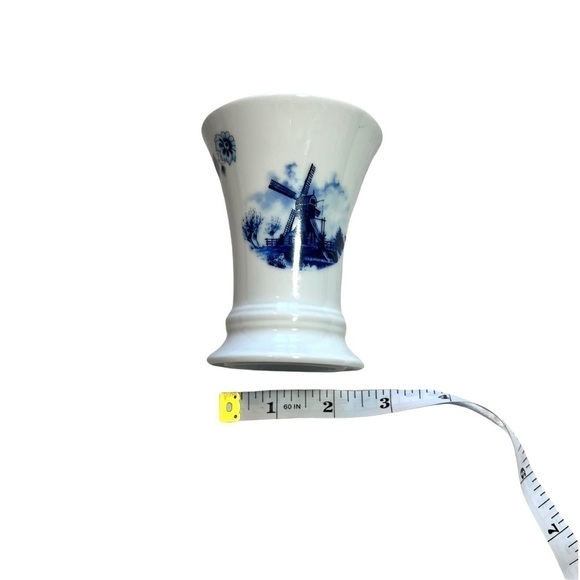 Dutch Windmill Handcrafted in Holland Vintage 80’s Small Floral Vase Blue White - Picture 7 of 9